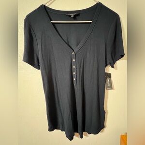 Liverpool Los Angeles LA Denim Sz S Short Sleeve Button-Down Ribbed Top